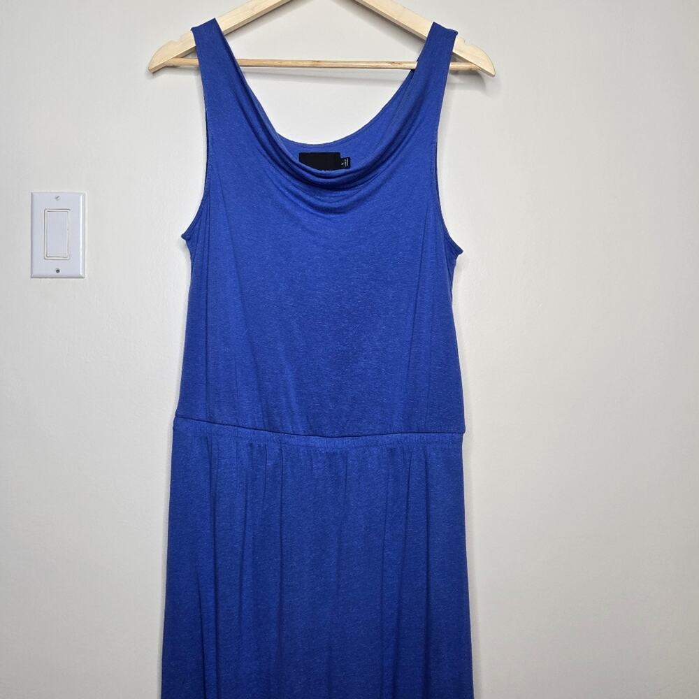 CYNTHIA ROWLEY Cowl Neck Sleeveless Blue & Green Dress w/ Elastic Waist Size L